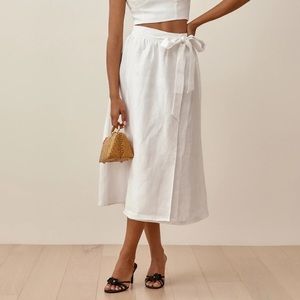 Reformation white linen wrap skirt